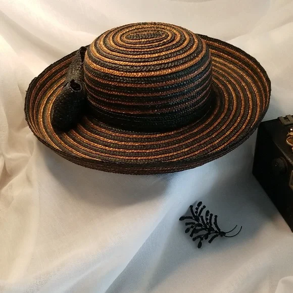 Straw Hat, Black and Brown, Like New, OS, $29 - Picture 4 of 9